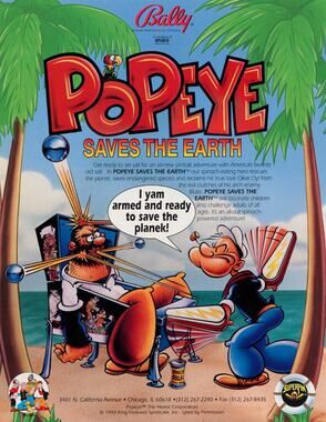 Popeye Saves The Earth Pinball Flyer Brochure Original NOS 1994 Sailor Foldout